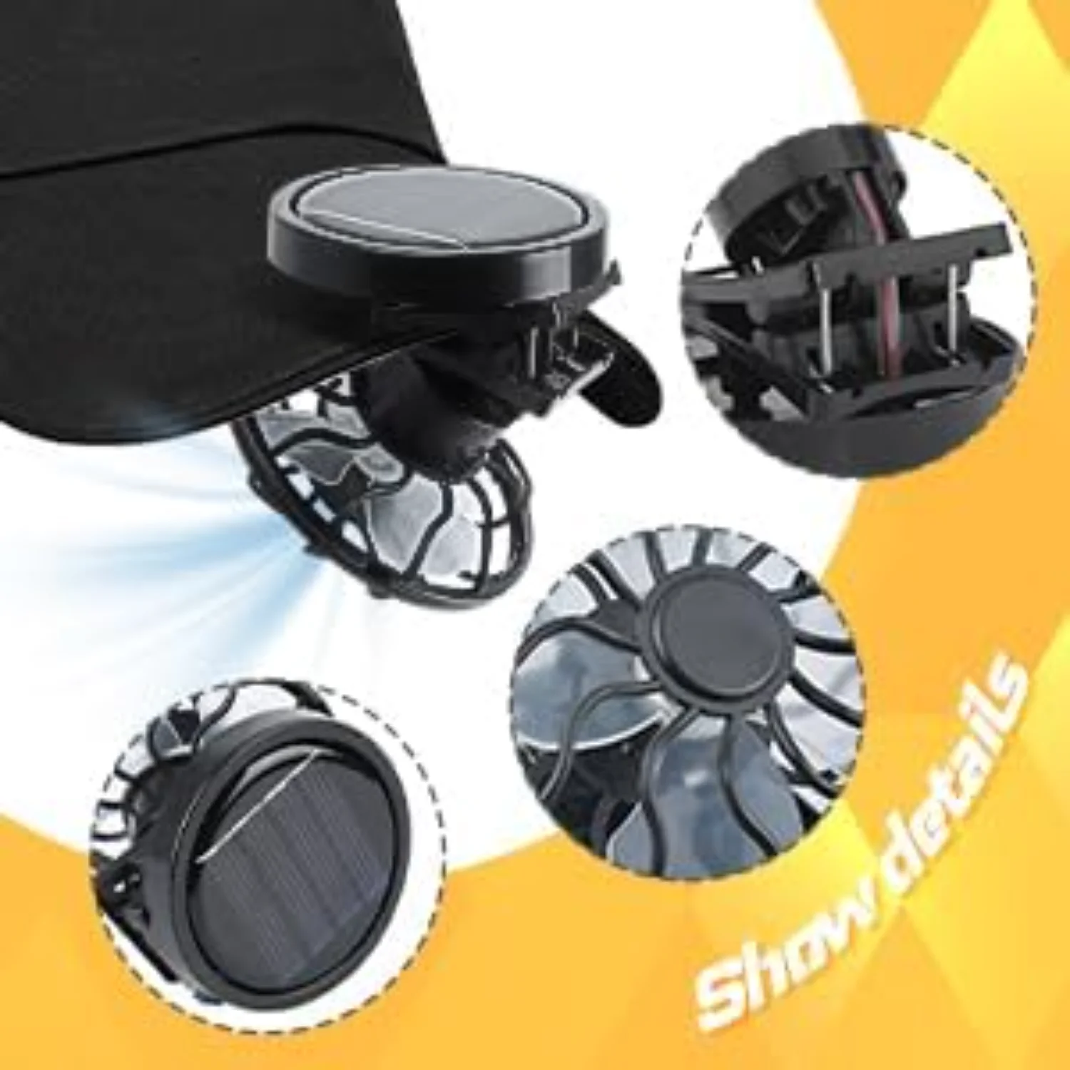 2Pcs Clip-on  Mini Solar Powered Fan Portable Handsfree Cooling Fan for Outdoor Camping/Fishing/Hiking