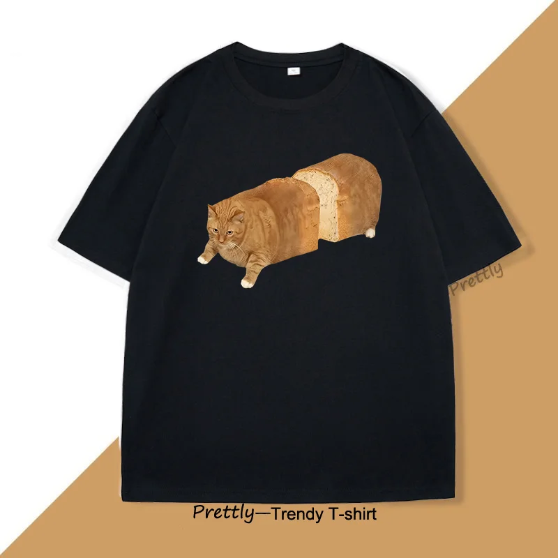 Cat Bread Loaf Funny Graphic T Shirts Printed Cotton Short Sleeve T-shirt Fashion Summer Round Collar Top Tees Mens Clothing