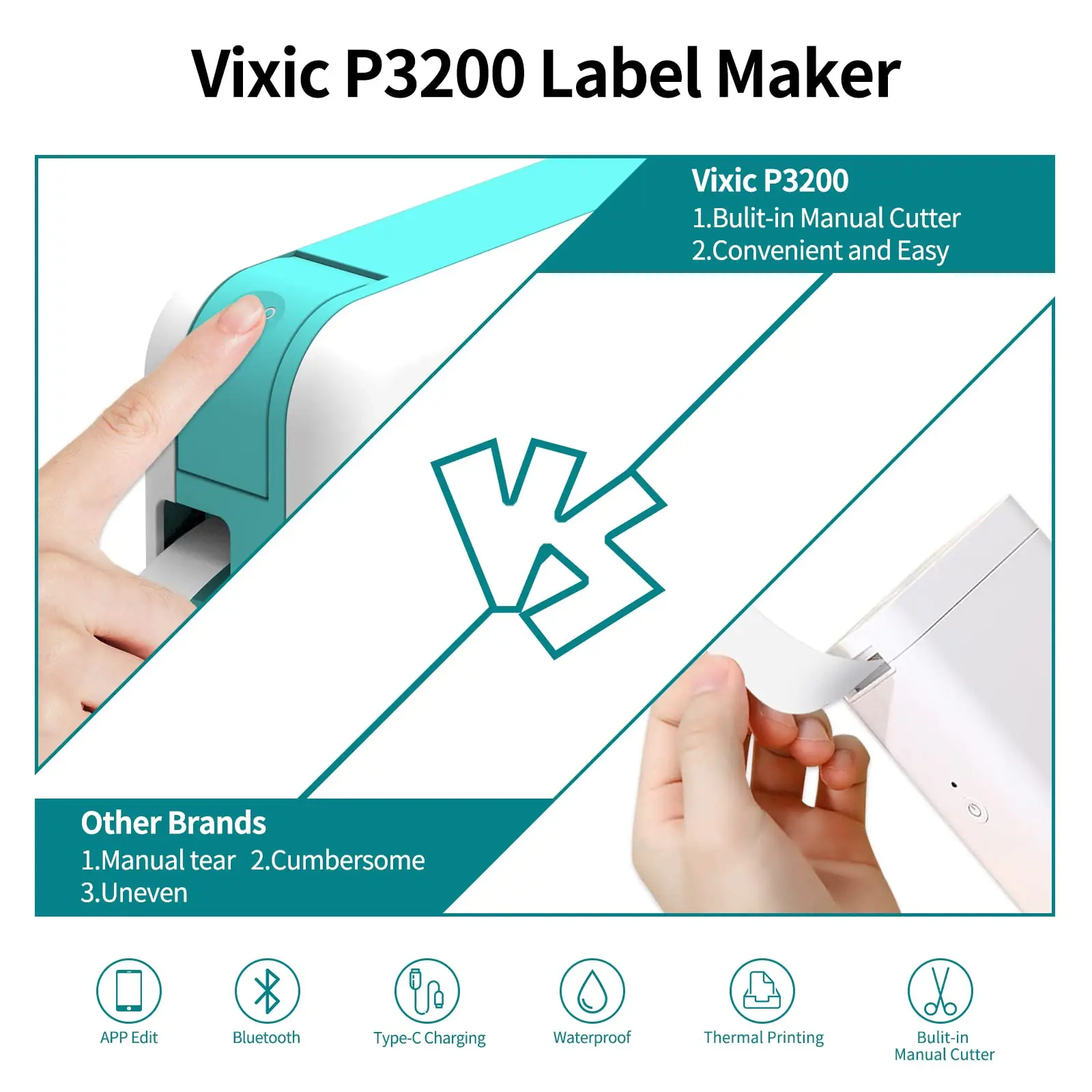 P3200 Portable Label Printer Bluetooth Multiple Templates Type-C Rechargeable Compatible Android iOS to Use Home Office Labeling