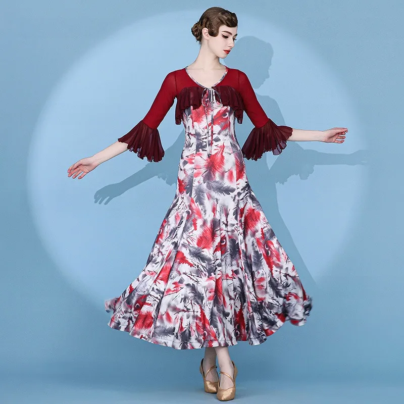 

customized Lotus leaf trumpet sleeve water curtain modern dance dress 2120 national standard dance costume ballroom dance dress