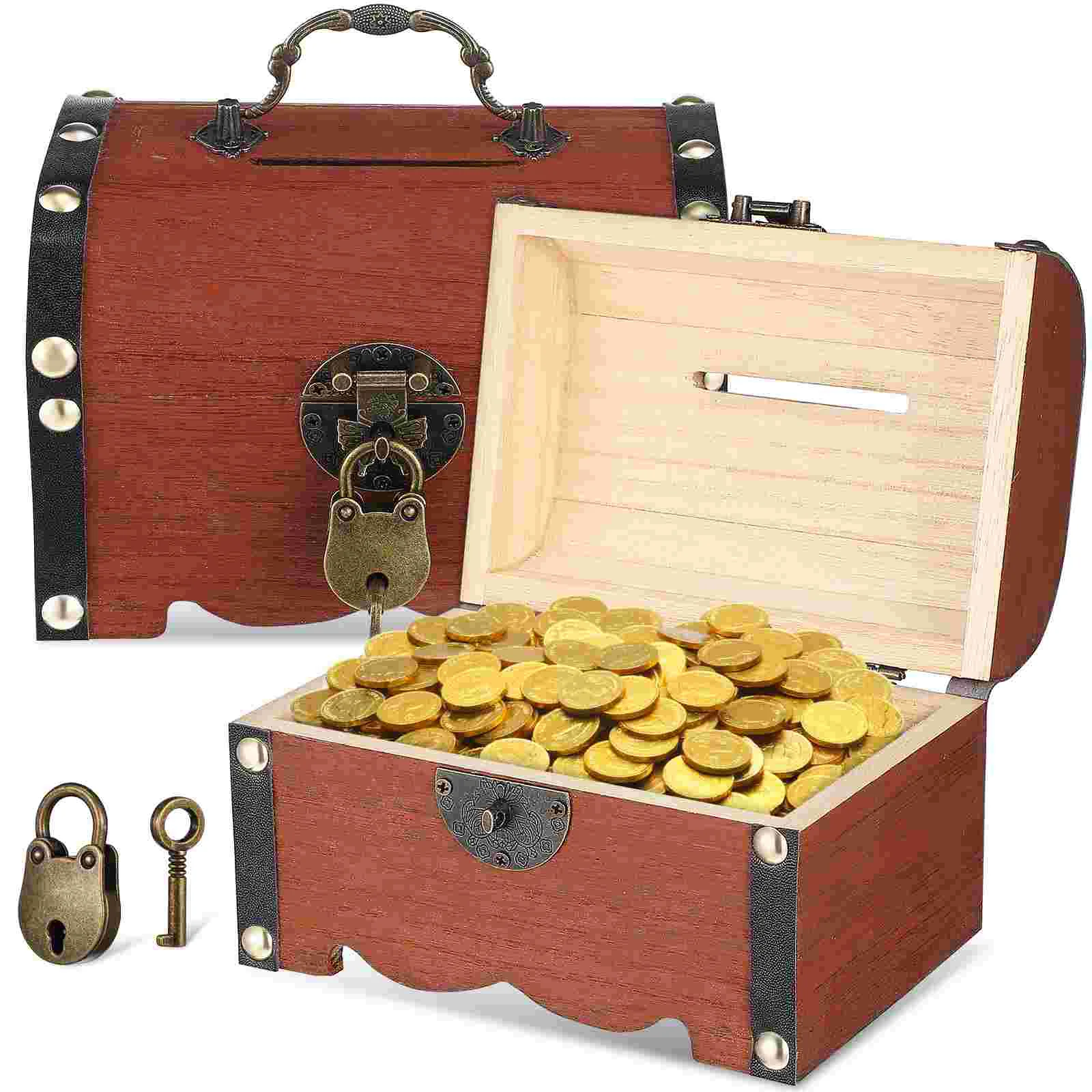 

2 Pcs Vintage Treasure Storage Boxes Piggy Bank Organizers Saving Boxes Cases with Lock and Keys treasure chest box