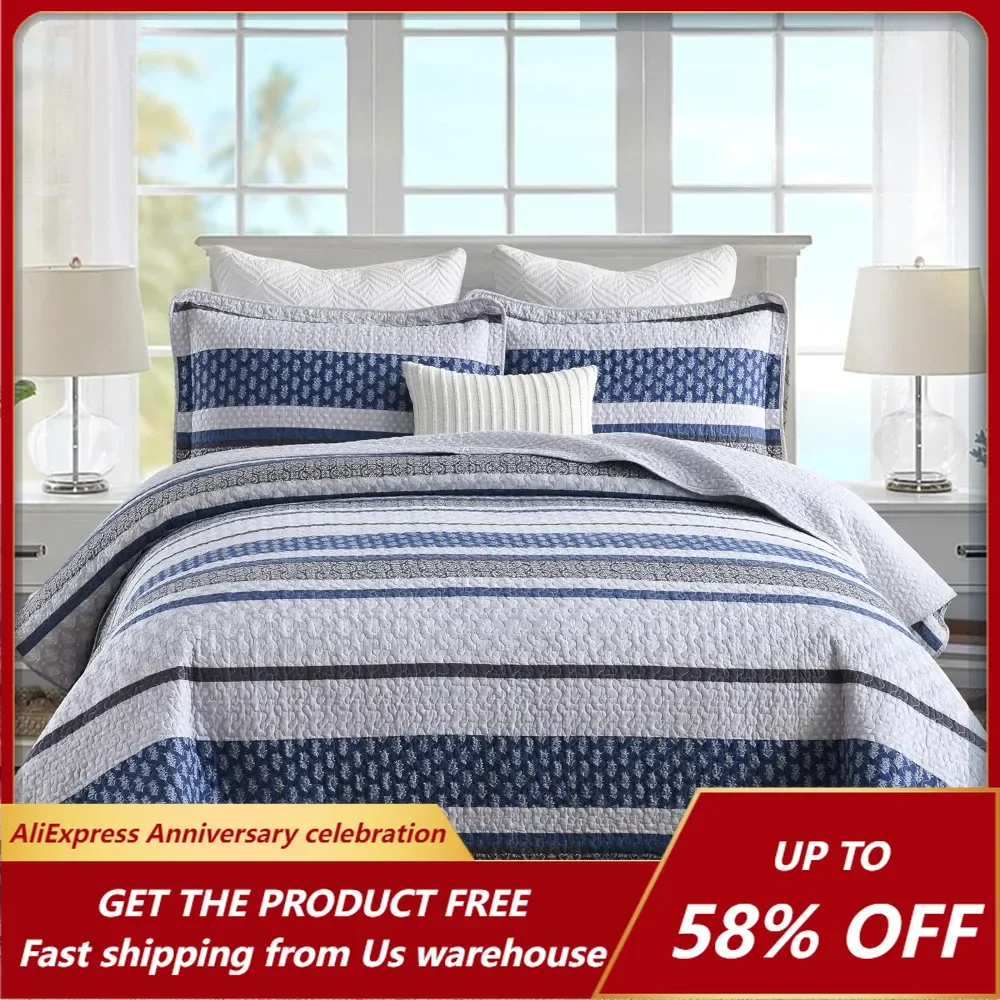 Quilted Bedding Set Large -100% Pure Cotton Bedding Set (90 * 98 Inches) and 2 Pillowcases, Suitable for All Seasons