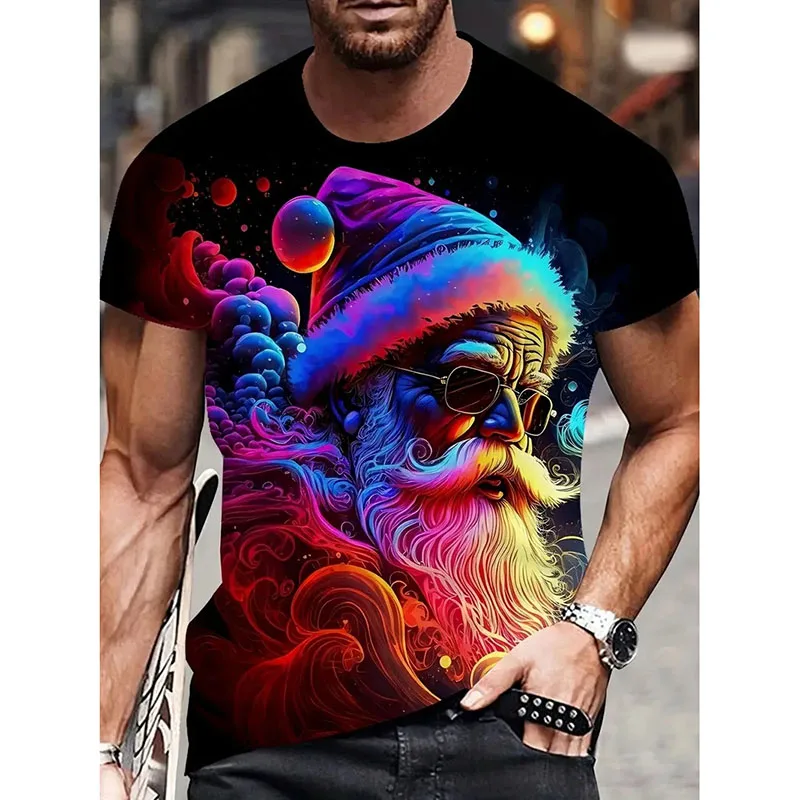 HO HO HO سعيد عيد الميلاد تي شيرت للجنسين لطيف مضحك ملون سانتا كلوز طباعة قصيرة الأكمام تي شيرت 2026 جديد في طفل هدية المحملة