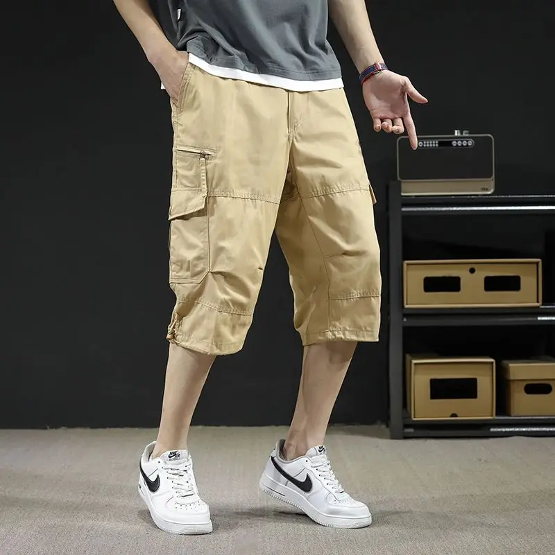 Men's Pure Cotton Camouflage Cargo Shorts Summer Thin Casual Loose Fit Multi Pocket Workwear Trouser for Middle Aged