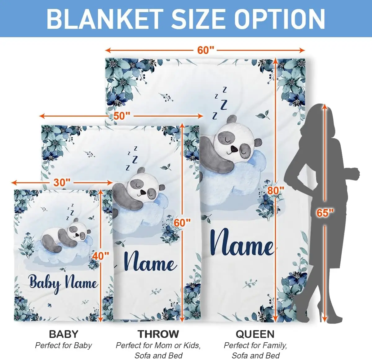 Personalized Baby Blankets for Boys, Custom Baby Blankets for Boys, Baby Boy Blankets, Panda Blanket for Baby Boy, Bets