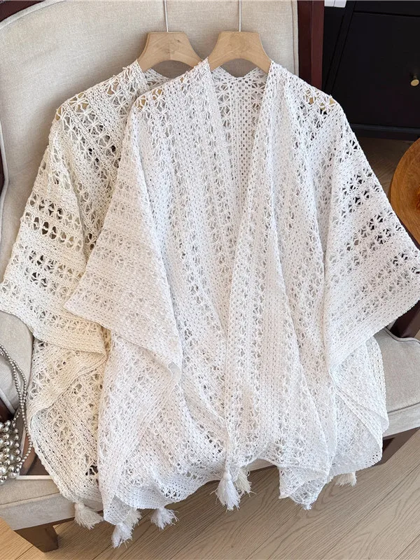 

Bohemian Ice Silk Sun Protection Knitted Top Thin Summer plus Size Women Hollow out Casual V-Neck Loose Fit Upper Body