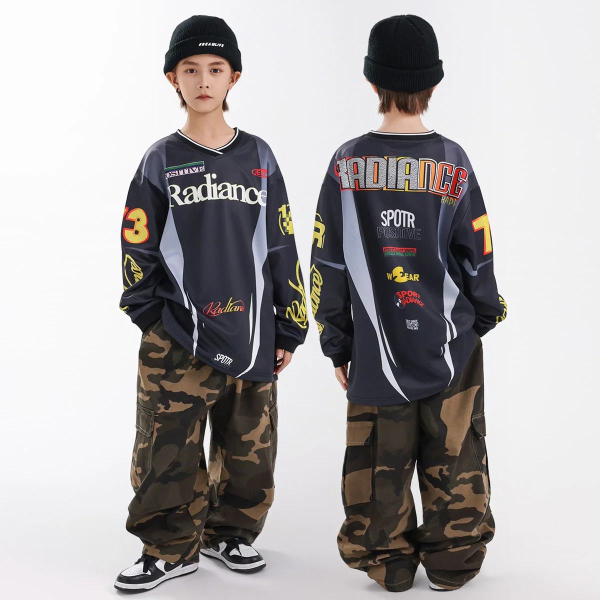 

New Children Hip Hop Clothes Jazz Dance Performance Costumes For Boys Top Camouflage Pants Street Dance Practice Wear DN22100