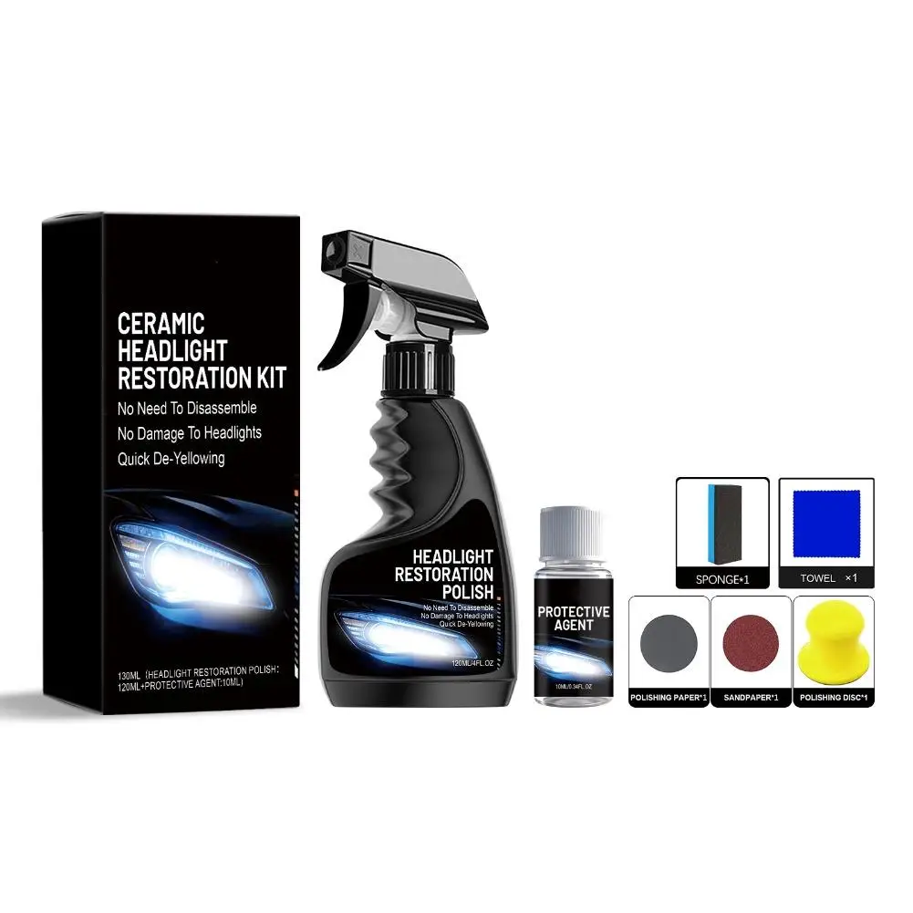 

Car Headlight Restoration Care Kit Quick Clean Remove Yellowing Oxidation Fogging Headlamp Brightening Refurbishment Coating