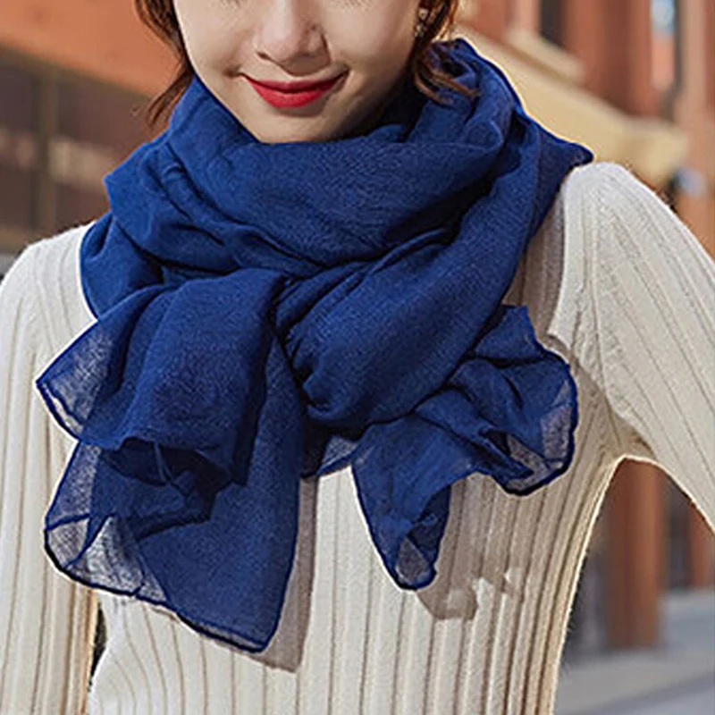 Damen-Stil, winddichter Schal, Stola, Wickel, einfarbig, aus Baumwolle, warmer Schal, Winter- und Frühlingsgeschenk. – Detail 1
