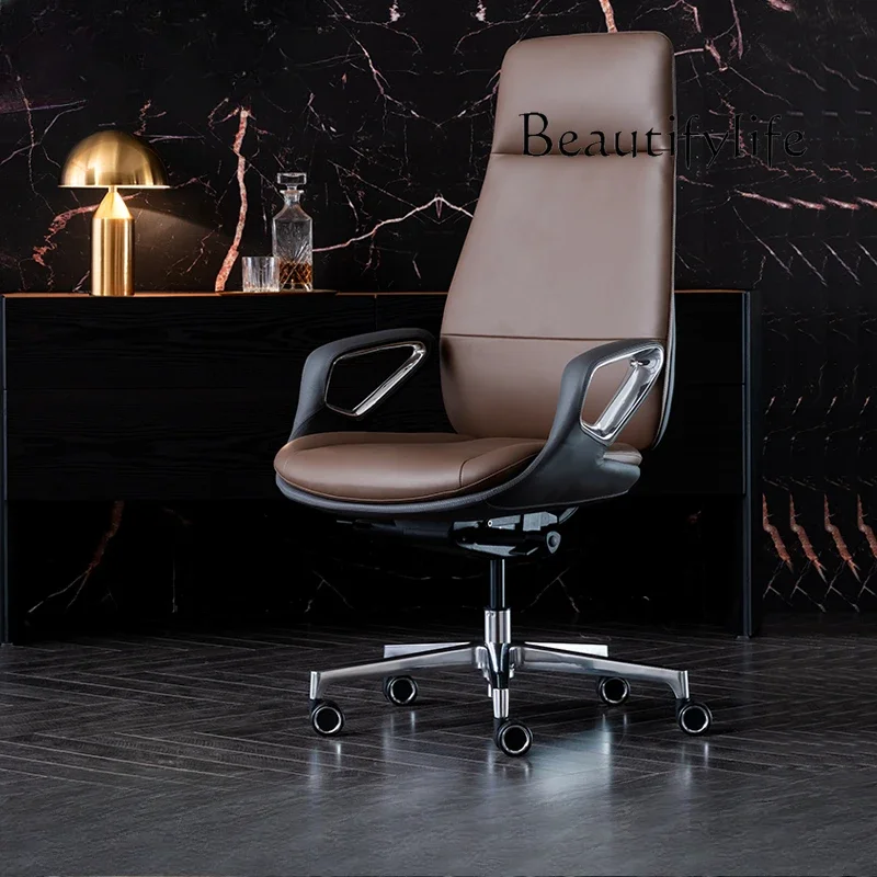 

Italian light luxury leather boss office chair study computer chair comfortable swivel chair can lie down