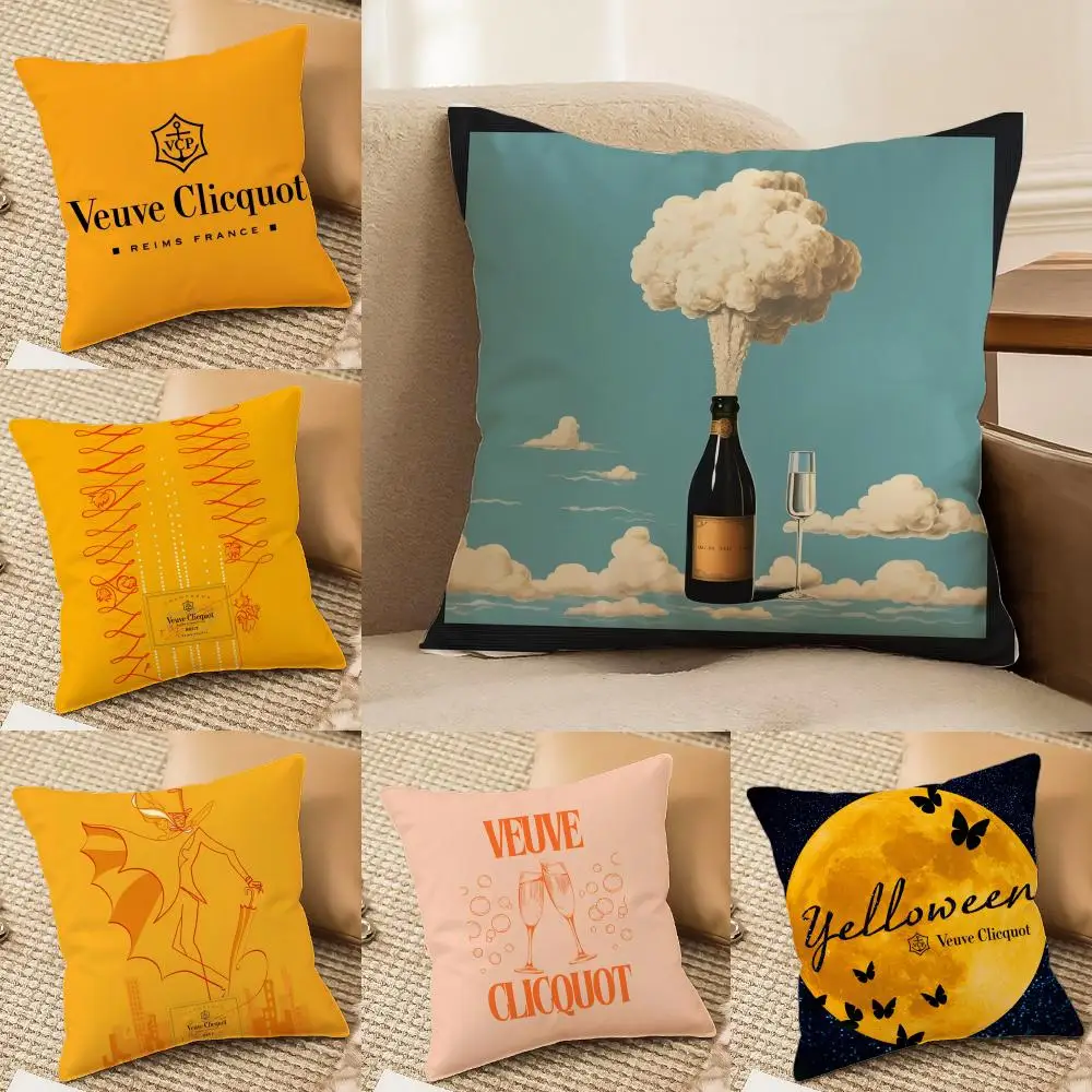 Funda de cojín Madame Clicquot Fashion Wine V-Veuve C-Clicquot, funda de almohada de playa con cremallera invisible, elegante y sedosa, cómoda para sofá y cama