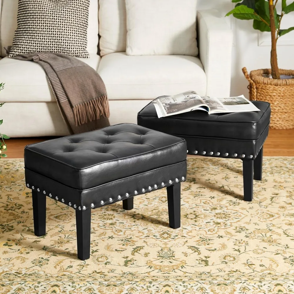 

Mid-Century Modern PU Leather Vanity Accent Stool Chair, Makeup Stool Footrest Side Table for Living Room Vanity Enterway