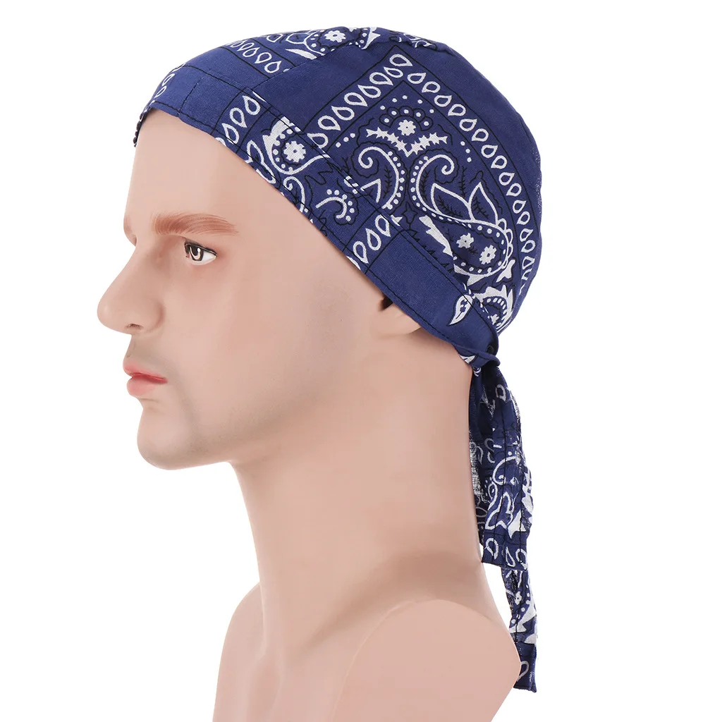 Men Pirate Hat Hip-hop Print Motorcycle Wrap Biker Hat Cotton Cycling Bandana Headscarf Man Skull Cap Headscarf Hat