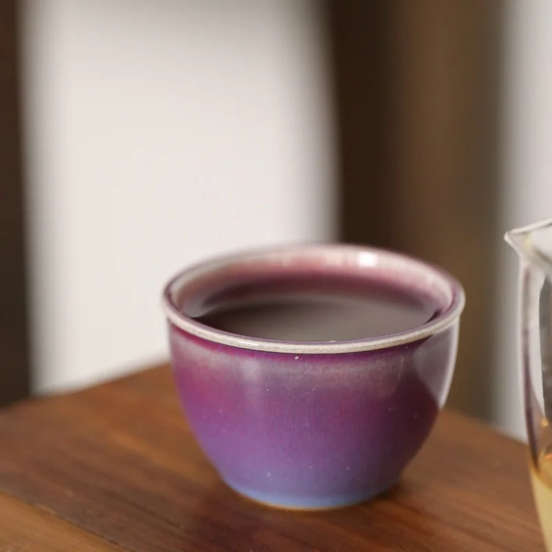 Colored Glaze Purple Tea Cup Handmade Tea Tasting Cup Single Cup Jingdezhen Color Glaze Tea Set Master Cup Ice Cracking Supporta