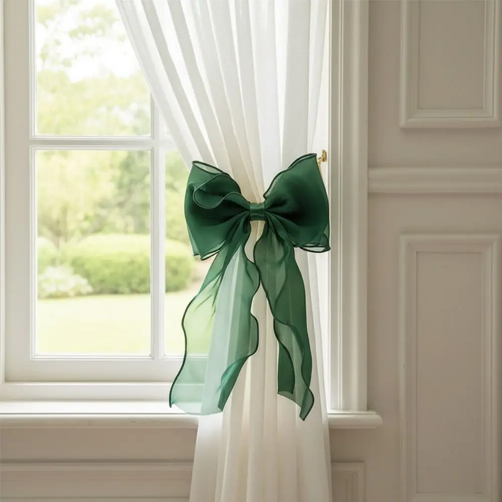 Silk Material Curtain Bow Tiebacks Translucent Mesh Lace Design Curtain Holdbacks Pearl Decoration Elegant Style