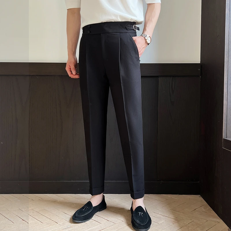 Men\'s Naples High-waisted Trousers, Casual Trousers Slim Small Foot Cropped Trousers.2024 Solid Color Formal Trousers.29-38