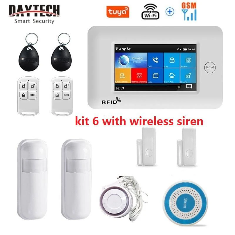 DAYTECH RFTA03 433Mhz Wireless Home Security Burglar System 4.3inch touch screen alarm kits office Tuya WIFI GSM Alarm System