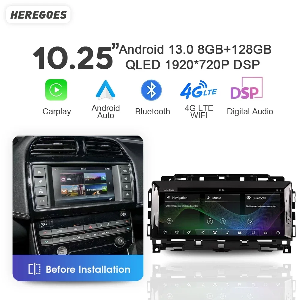 

CarPlay 10,25 "QLED Авто Android 13 автомобильный радиоприемник мультимедийный плеер навигация Bluetooth Wifi для Jaguar XE XF XEL F-Pace 2016-2019