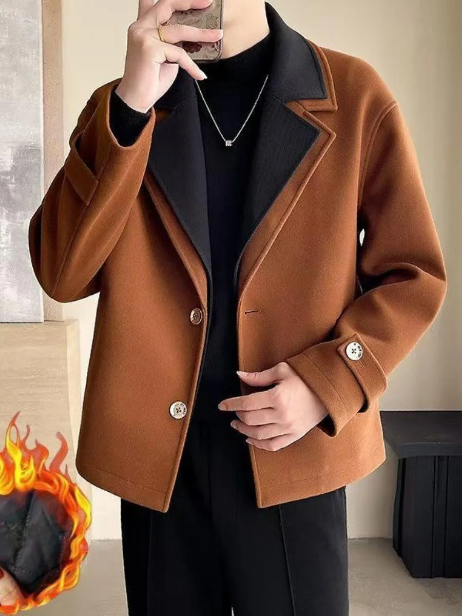 

Autumn Winter Thiened Cotton Men's Woolen Jaet Casual Faionable Men's Coat Upper Apparel with Fur Collar Warmth