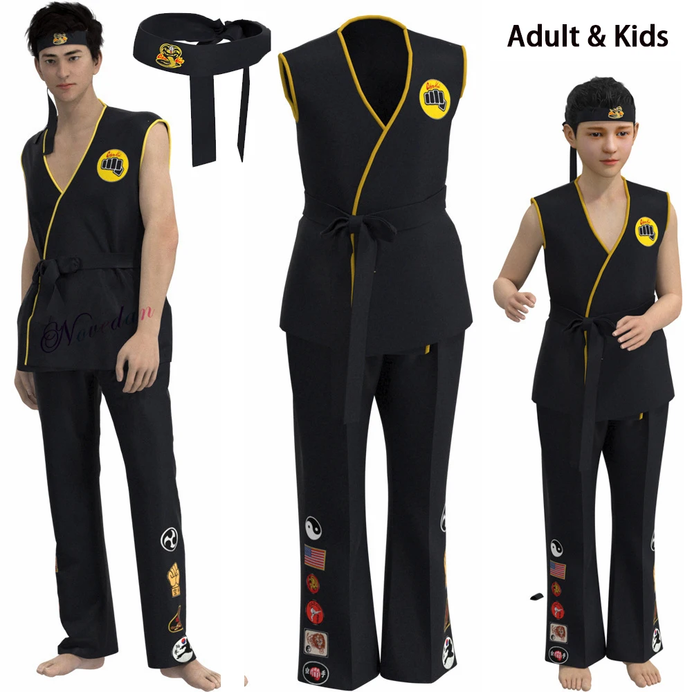 

Adult Kids Cobra Kai Cosplay Costume Karate Uniform Anime Kids Children Tank Top Pants Outfit Halloween Carnival Suit Tracksuit