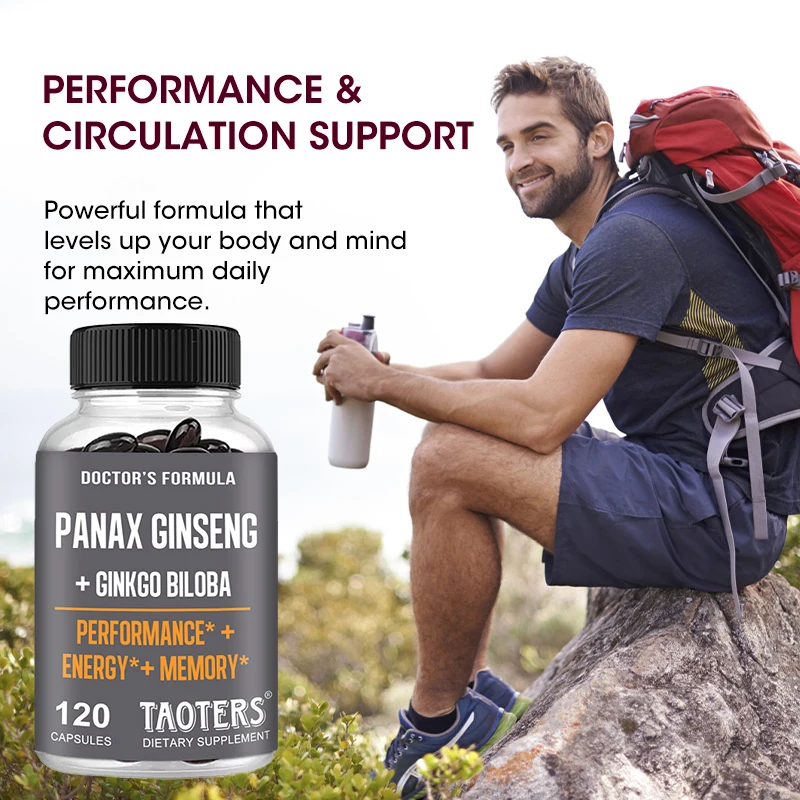 Ginseng + Ginkgo Extract Capsules - Natural Energy Boosting Supplement Improves Strength and Endurance, Promotes Overall Health