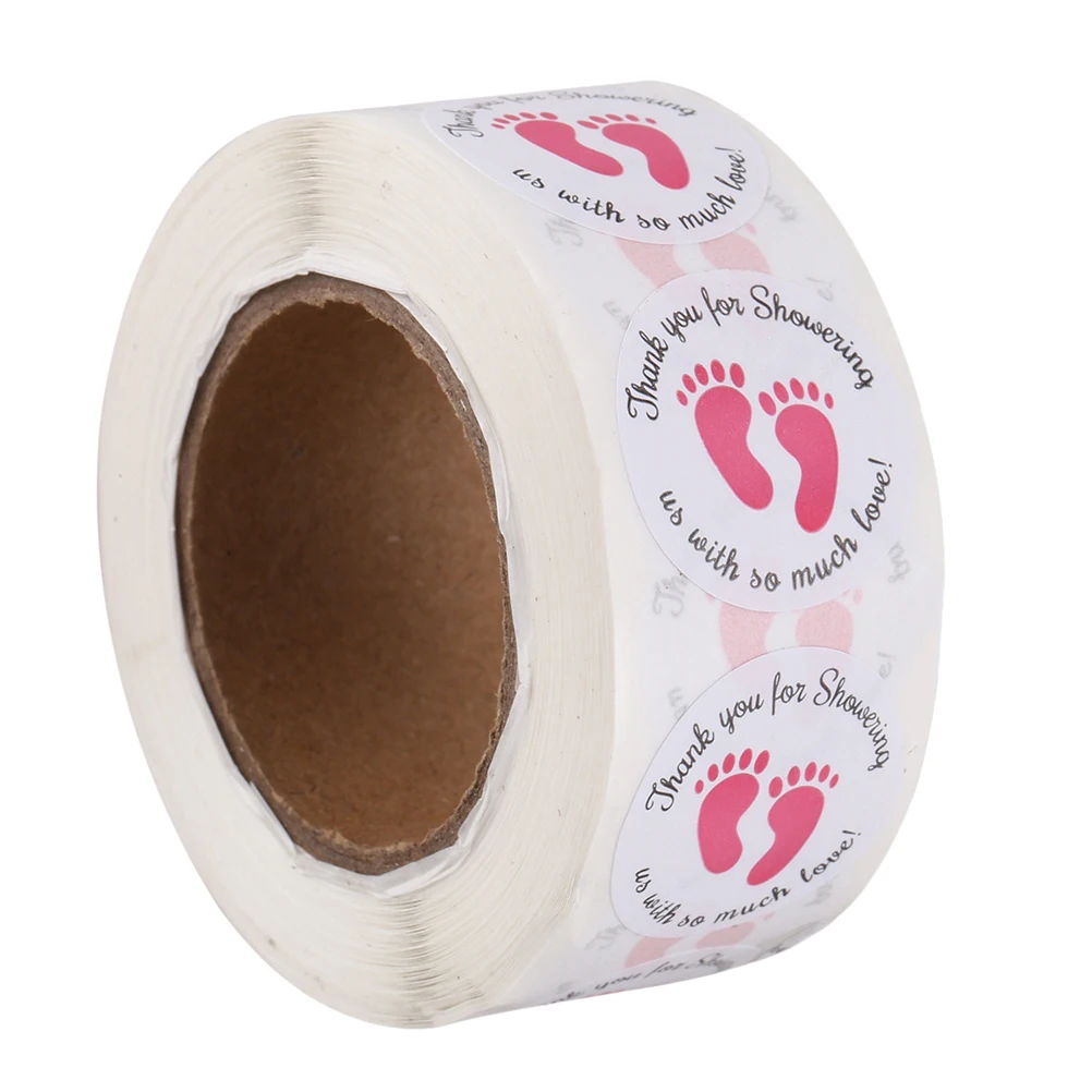 

1pc Shower Footprint Stickers Round Adhesive Labels For Newborn Party Eco-Friendly Premium Material Pink Color