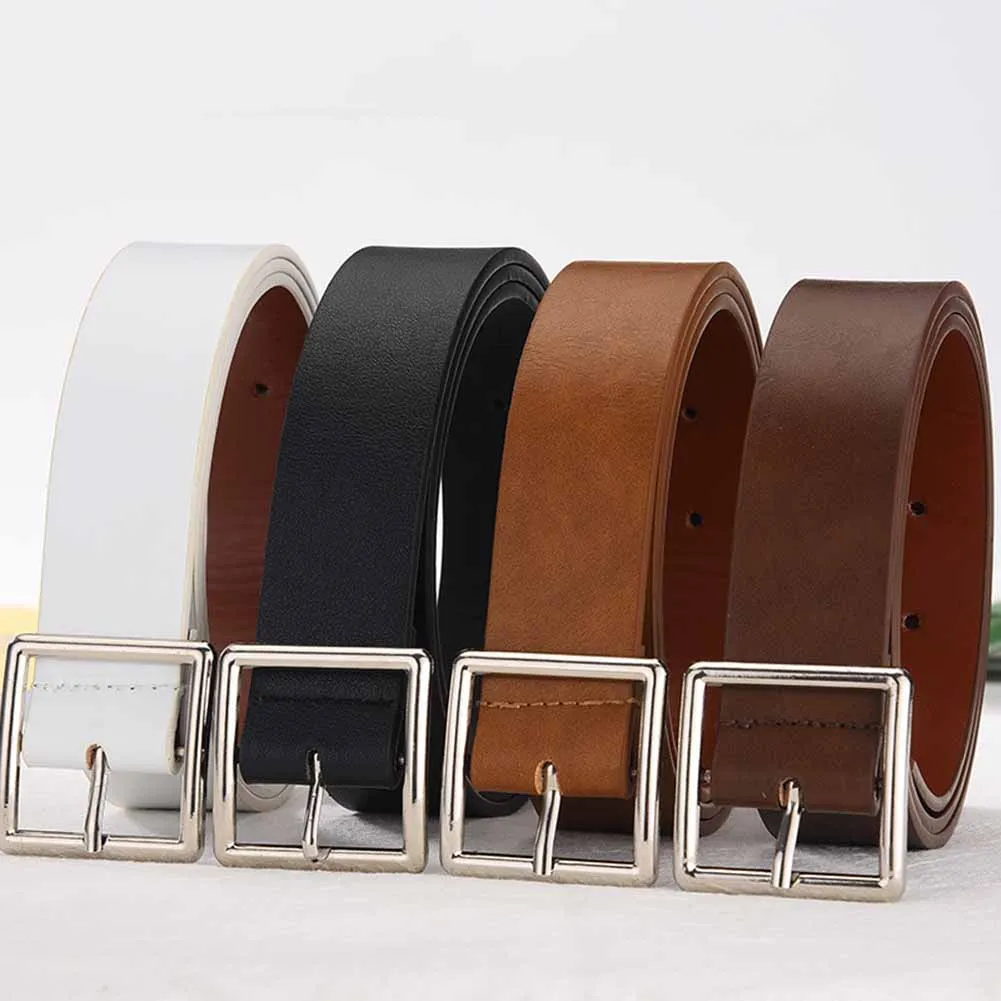 Cinturón de imitación de cuero para hombres y mujeres, hebilla de Pin informal que combina con todo