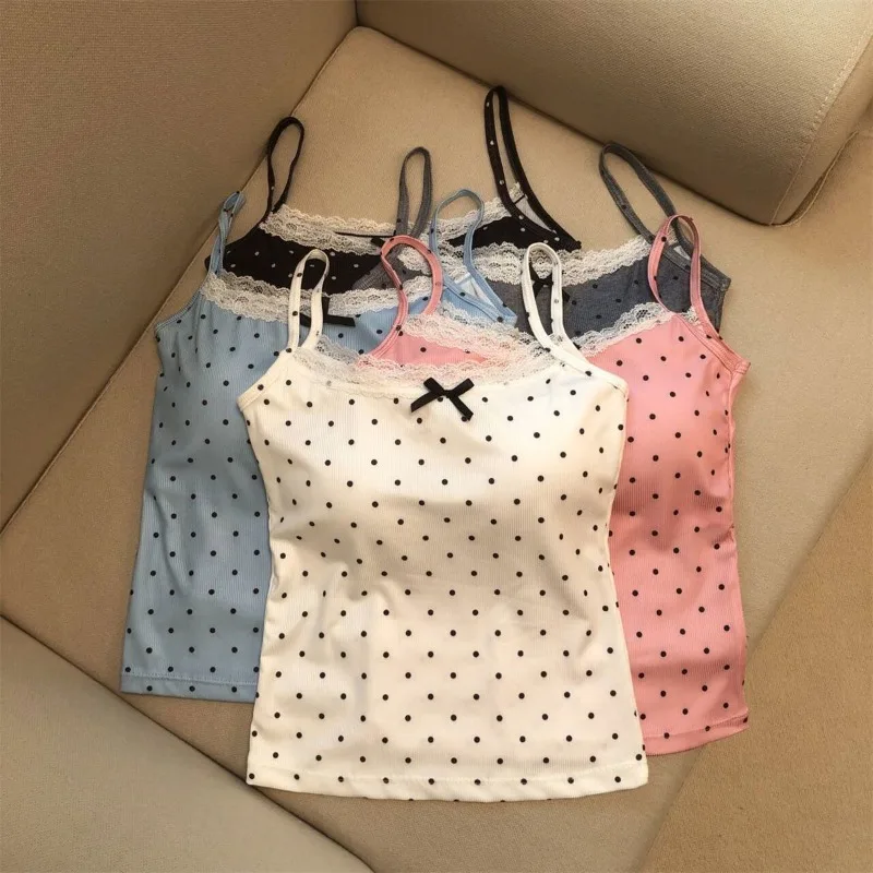 2026 Summer Polka Dot Cami Top Sexy Pure Desire Backless Sleeveless Slim Vest Inner Outer Wear Trendy Women Daily Tops