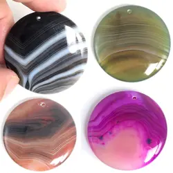 Natural Stone Flat Round Cake Shape Botswana stripe agate Loose Smooth Spacer Beads for Jewelry Making Diy pendant Earrings 40mm