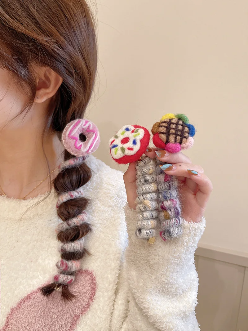 3Pcs/Lot Donut Straight Telephone Line Scrunchie Ponytail Hair Band Magic Head Rope Women's High Elastic Bubble Braids HA2686