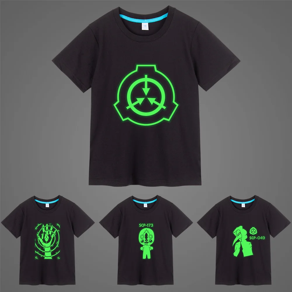 SCP Foundation Fluorescent Luminous T-shirt Casual Boys Girls Short Sleeves T-Shirts Tops For Kids Summer All-Match Boy Clothes