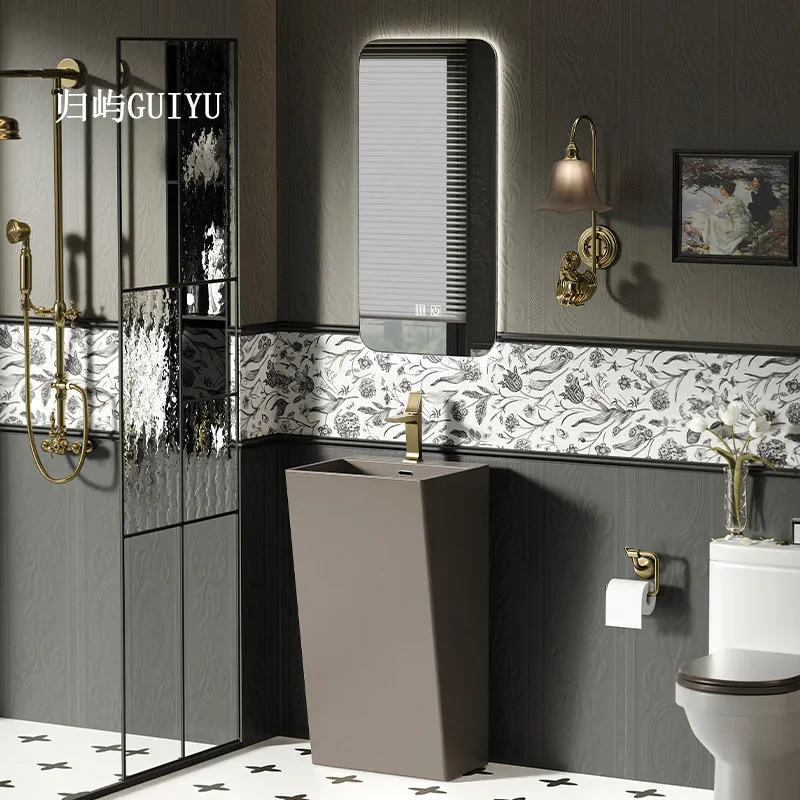 French Retro Wash Basin Ceramic Column Basin Household Hotel Villa Retro Floor-to-ceiling Wash Basin