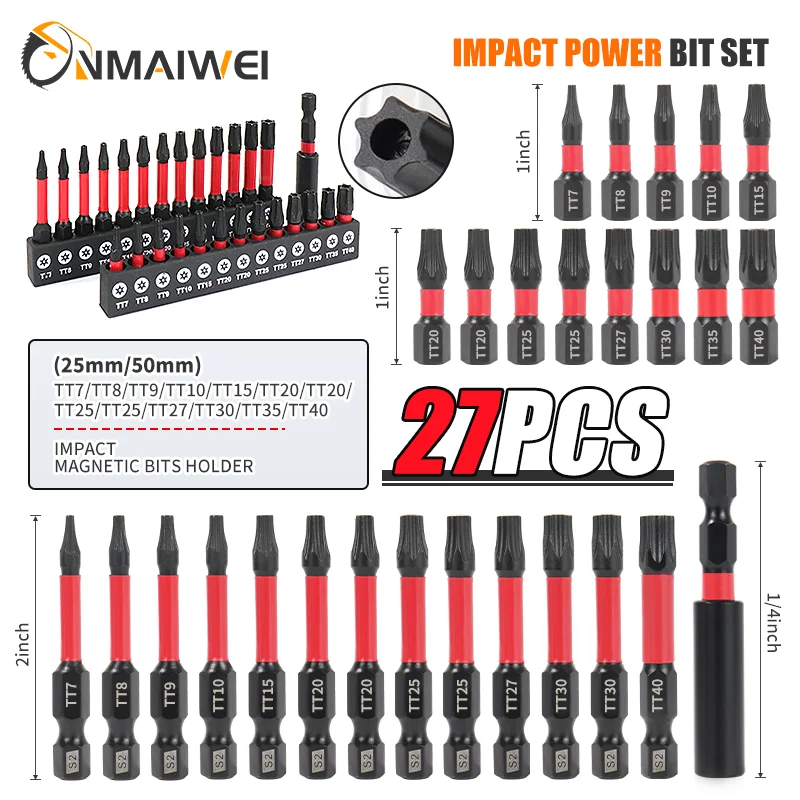 Torx 보안 비트 세트 S2 강철 자기 보안 스크루 드라이버 세트 상어 진공 T7-T40 용 25/50mm 스타 스크루 드라이버 세트