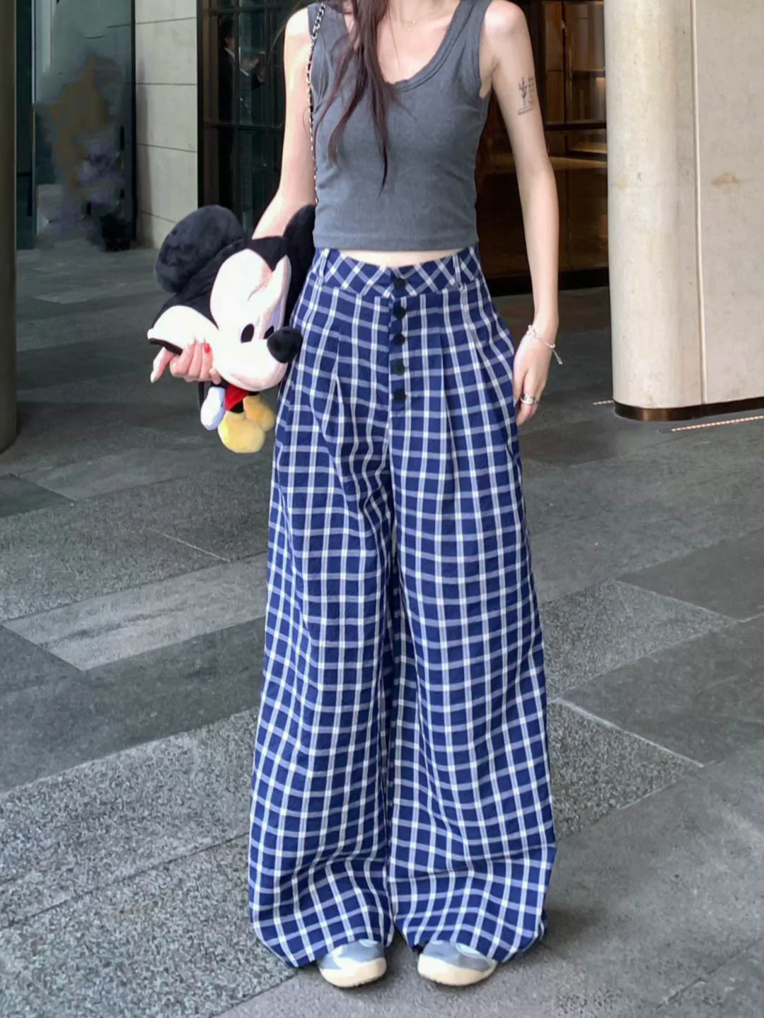 

Plaid Straight Casual Pants Women Early Autumn New Retro High Waist Loose Wide Legs Lazy Wind Mopping Long Pants Ins Pants Women