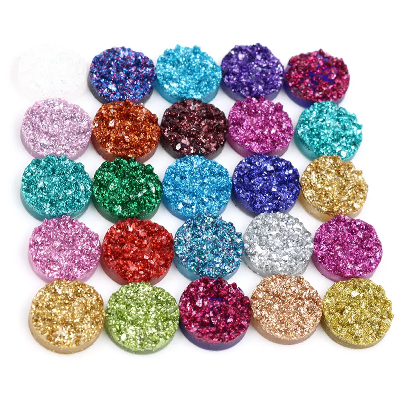 New Fashion 8mm 10mm 12mm 40pcs/Lot Druzy Natural Ore Style Resin Cabochons For Bracelet Earrings DIY Jewelry Making Accessories