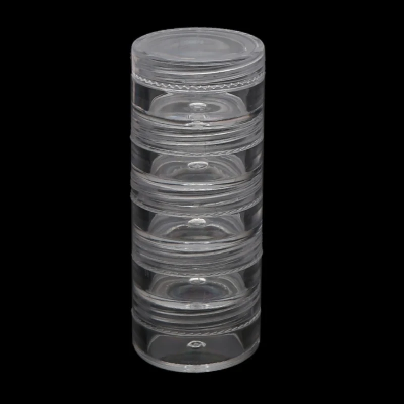 1 Set 5 Layer Cylinder Stackable Bead Containers Plastic Round Clear Storage Jar Box for Beads Buttons Crafts Small Item