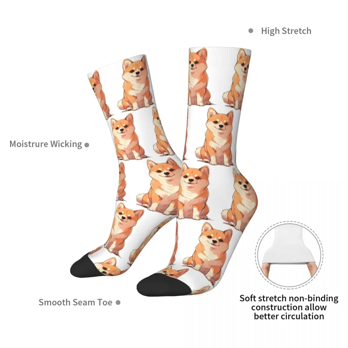 Cartoon Style Cute Shiba Inu Socks Harajuku Sweat Absorbing Stockings All Season Long Socks Accessories for Unisex Christmas