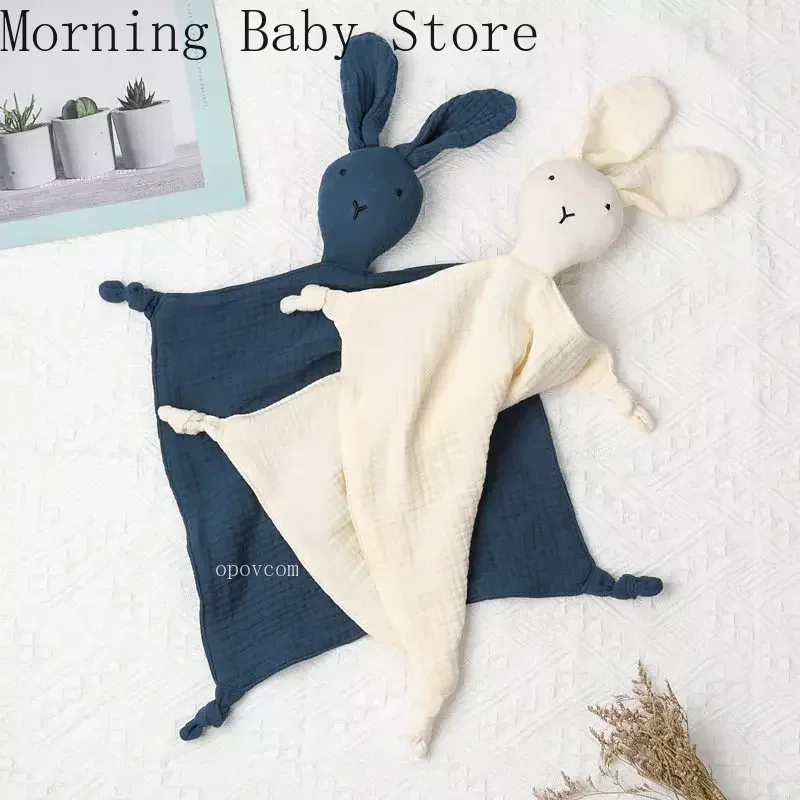 Soft Newborn Baby Cotton Muslin Comforter Blanket Baby Sleeping Rabbit Dolls Handkerchief Infants Soothe Appease Towel Bibs