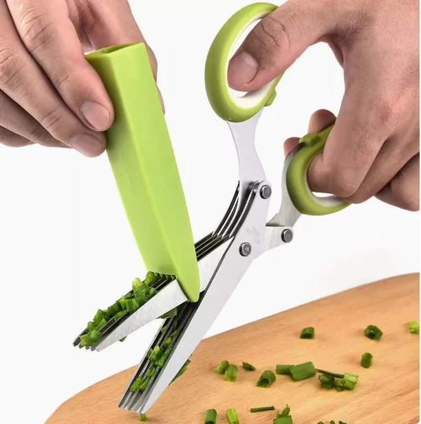 3-5Layer Stainless Steel Kitchen Scissors, Multi-Functional Herb & Pepper Chopper, Ergonomic Cooking Tool for Garlic, Scallion,