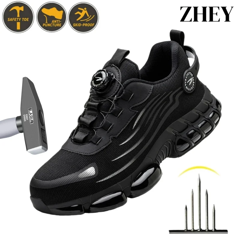 

Rotary Button New Safety Shoes for Men, Anti-impact and Anti-piercing Work Shoes, Men's Sports Shoes, and Safety Proof Shoes