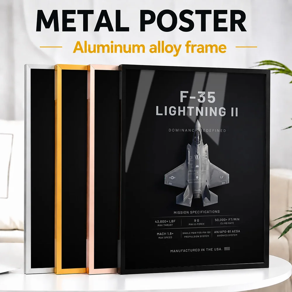 F-35 Lightning II Top View Framed Aluminum Metal Poster Personalized Technical Graphic Wall Art For Aviation Enthusiast Lounge