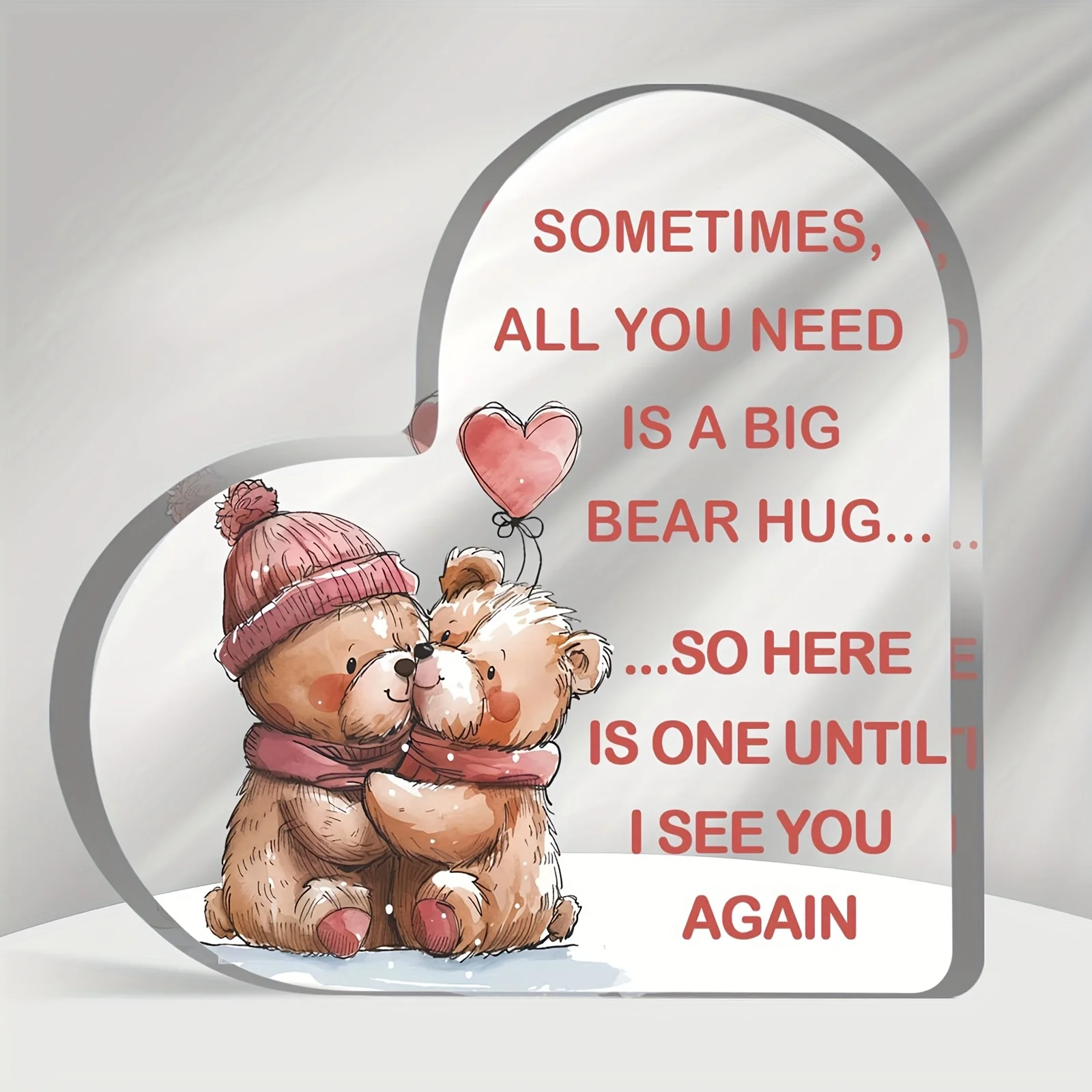 CIFBUY Acrylic Wall Decor Heart Bear Hug Plaque 2D Flat Art Sign Inspirational Desktop Decoration for Women Mom Wife Sentimental