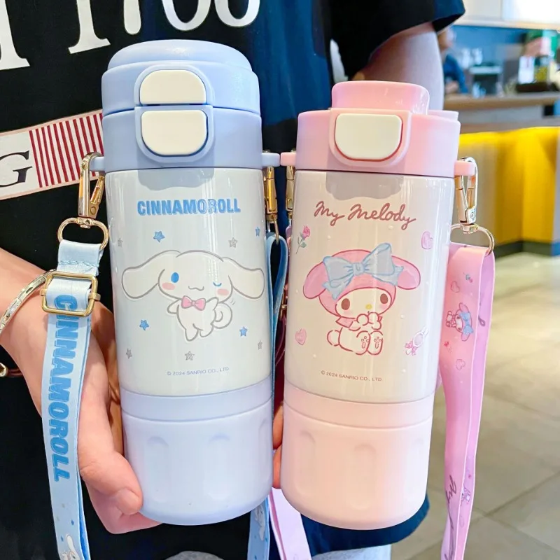 1/2/4Pcs Sanrio Insulated Water Bottle Stainless Steel 480ML Children's Thermos Bottle Cartoon Girls Portable Straw Water Cup