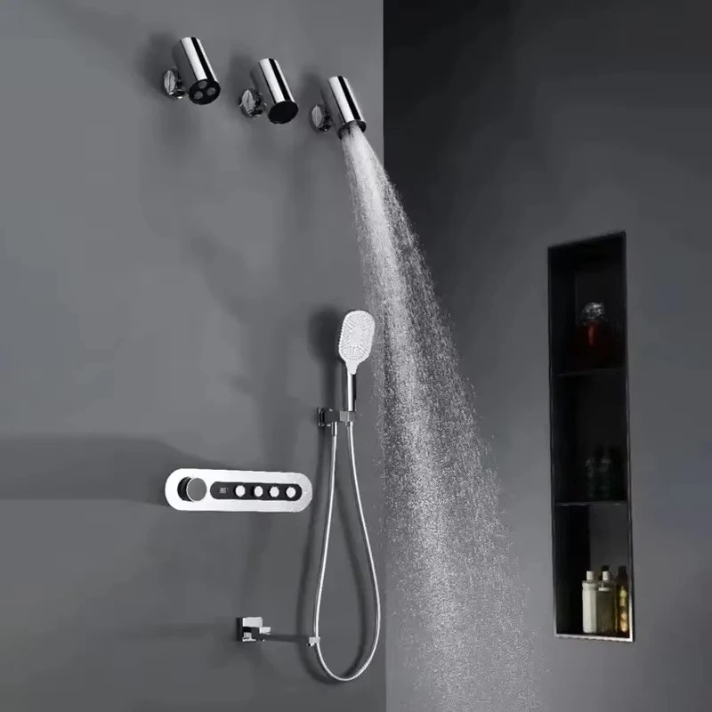 Chrome 4 Function Hand Control Latest Fashion Fashion 38 Degree Display Wall Shower Set with 3 Separate Small Shower Heads