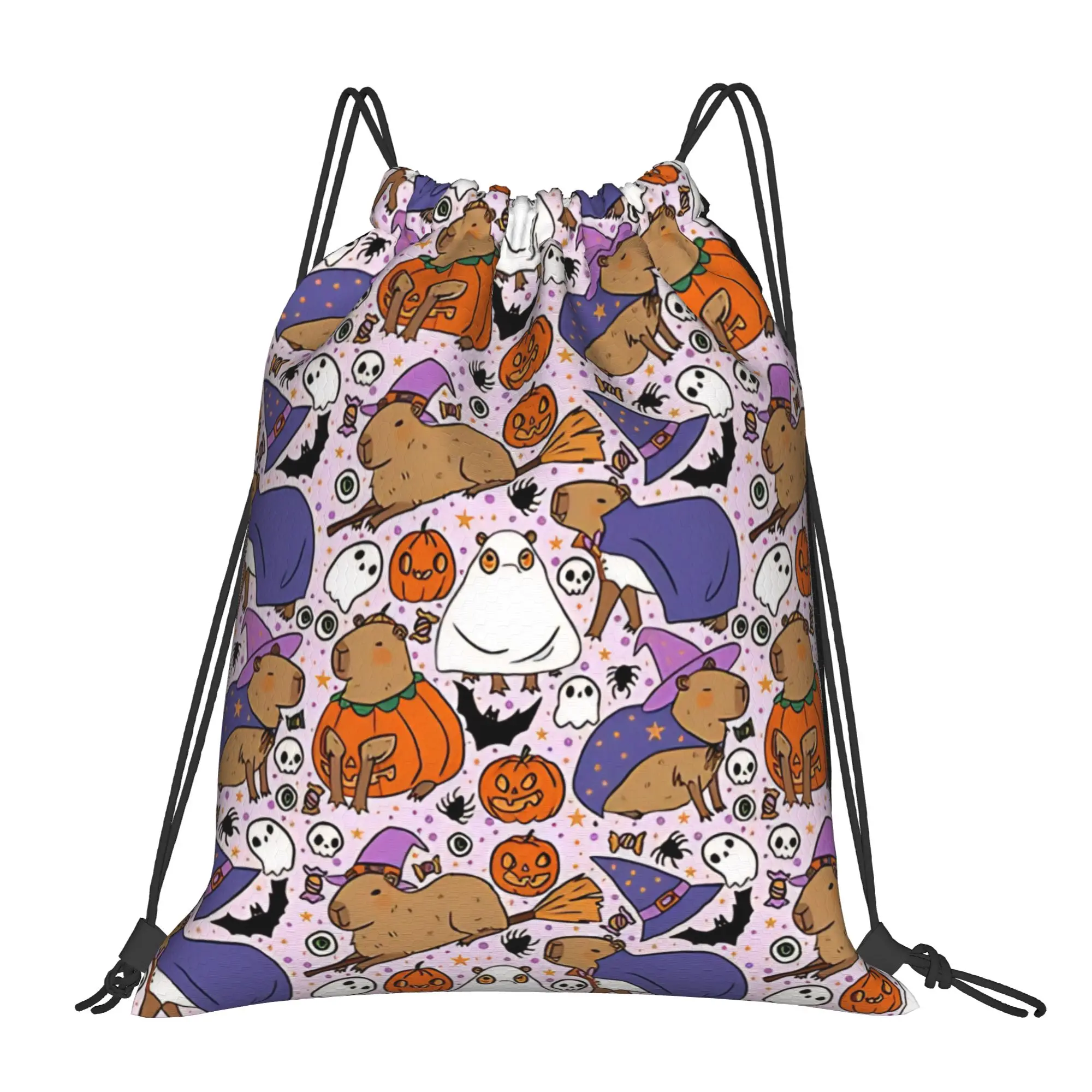 Capybara Cute halloween Portable Sports Riding Gym Drawstring Storage Sporty Backpacks
