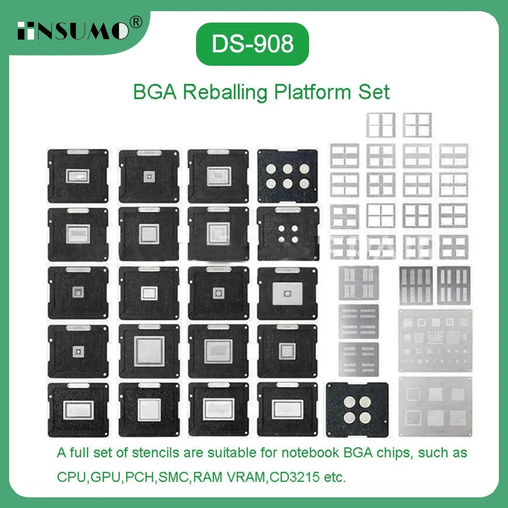 

DS-908 Soldering Kit Set For MacBook Magnetic BGA Reballing Platform Full Set Tin Planting Stencils CPU GPU PCH SMC RAM BGA Chip