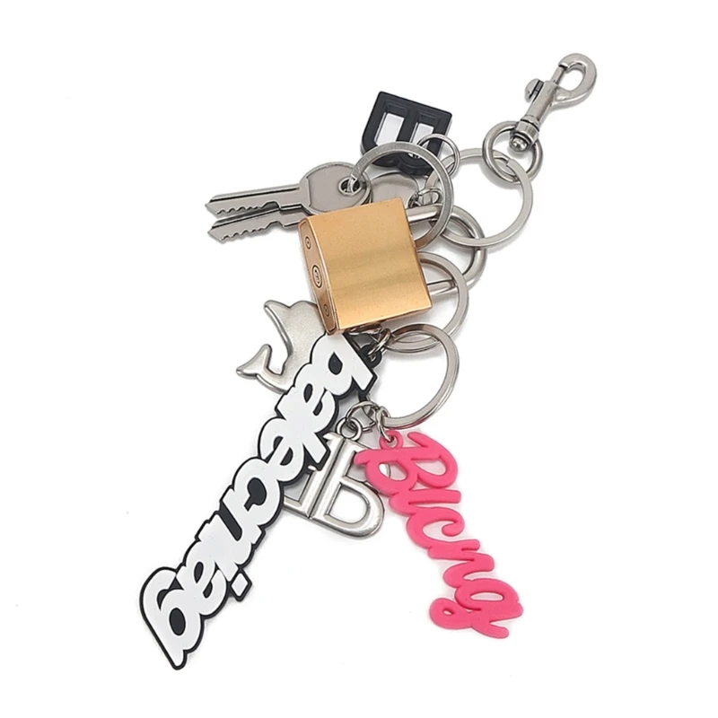 Stylish Metal Key Chain with Fun Lock Pendant Charm for Trendy Bag Decoration