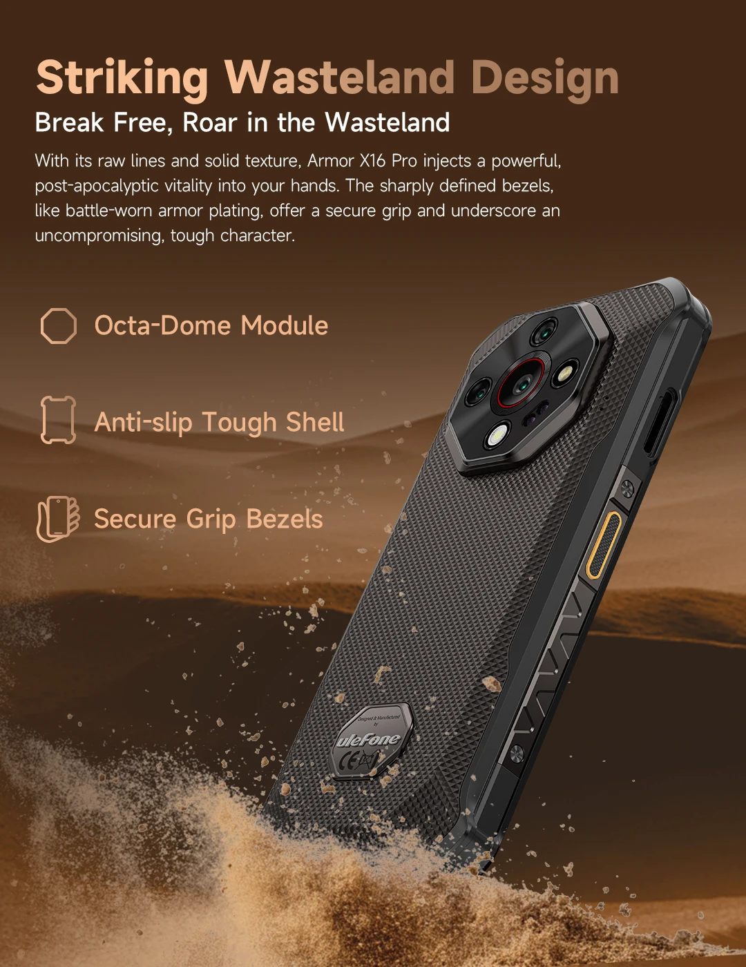 Ulefone Armor X16 Pro 10360mAh Glare Flashlight 5G Rugged Phone Smartphone Android 15 Up to 16GB+256GB 64MP Main Cam 6.56" 120Hz