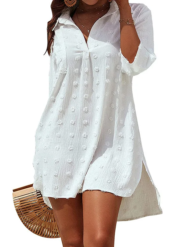 

Однотонная женская рубашка с длинным рукавом и отложным воротником, синего цвета, повседневная, модная, из полиэстера, без бренда, осенняя коллекция, свободного кроя