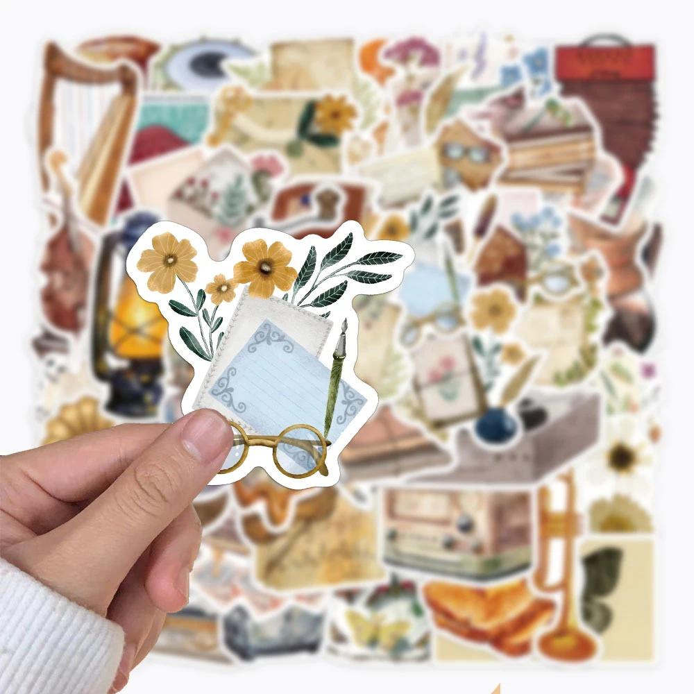 10/30/50pcs Vintage Cartoon Old Time Stickers Food Bread Pattern Decals DIY Water Bottle Notebook Phone Sticker Decoration Gift